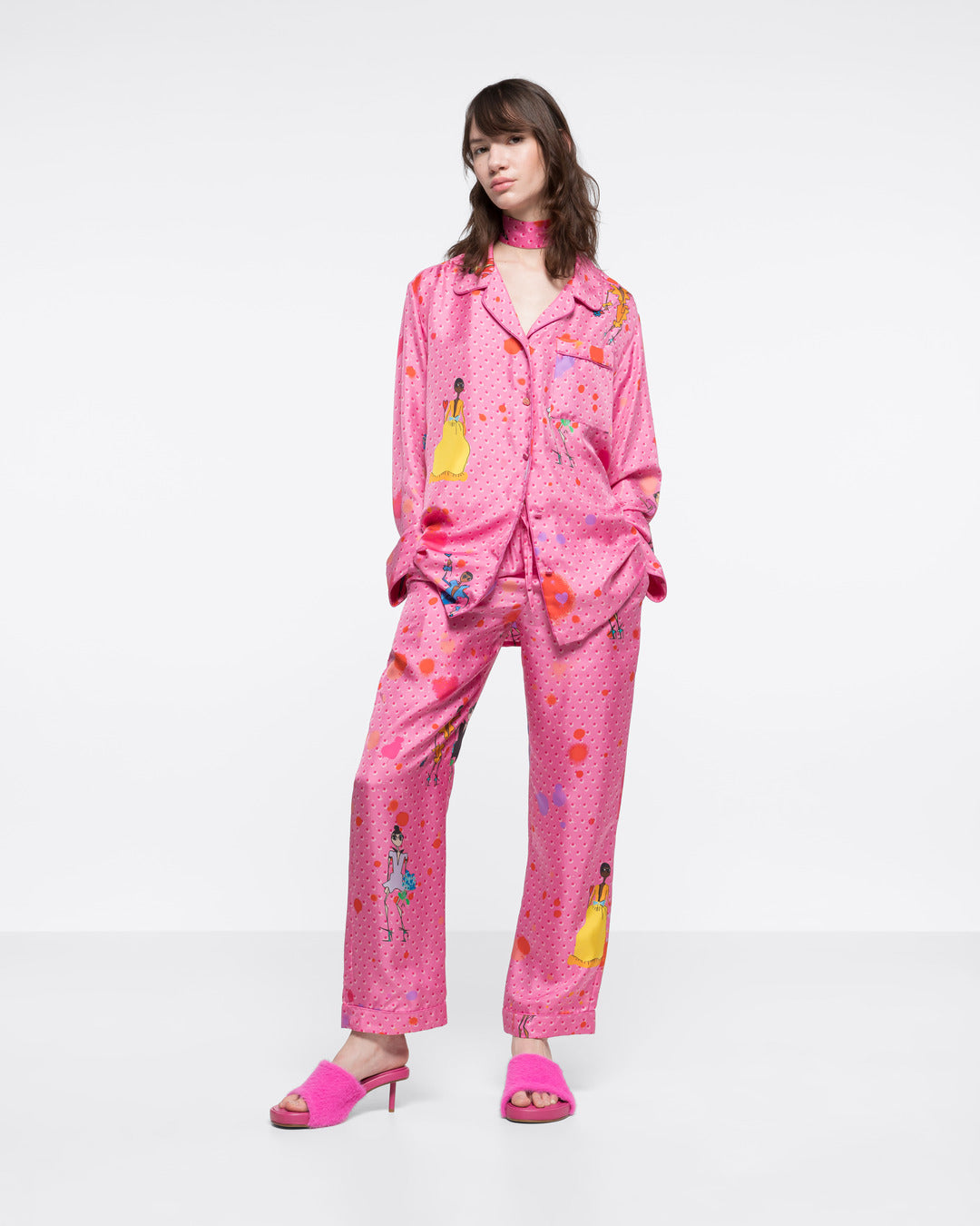 SILK-TWILL TROUSERS - SPOTTED PINK - AZ Factory