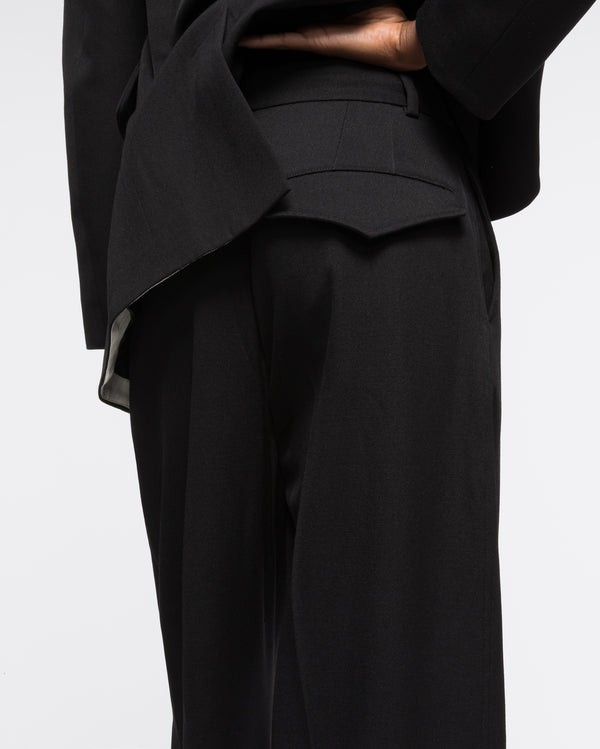 GABARDINE WOOL WIDE-LEG PANTS - BLACK