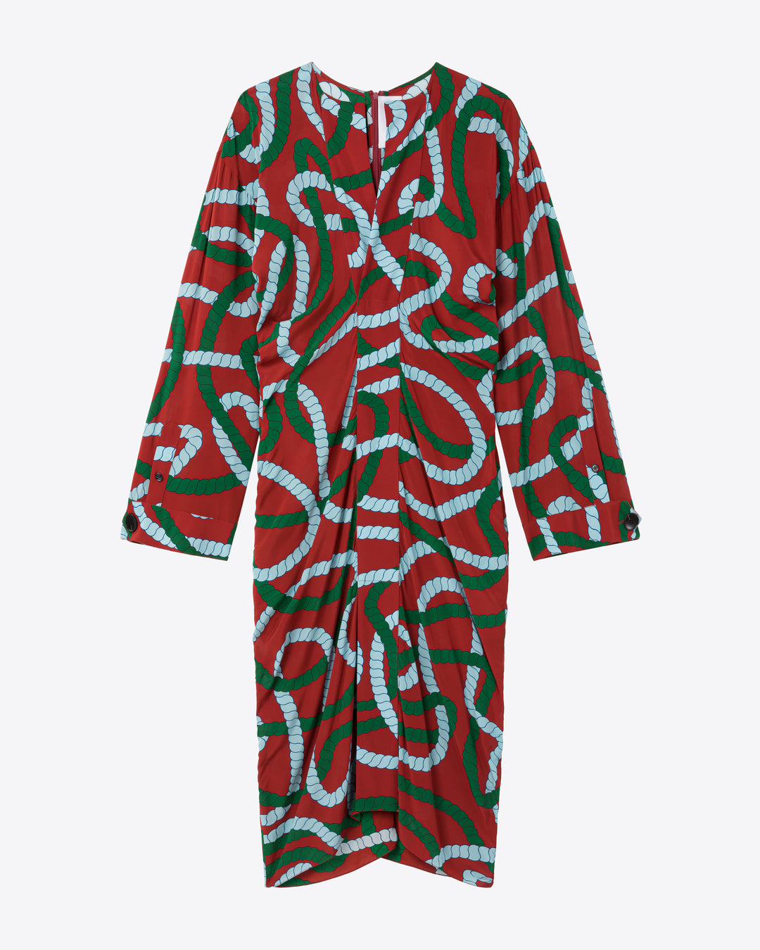 PRINTED DRAPED MIDI DRESS - BRICK CORD - AZ Factory