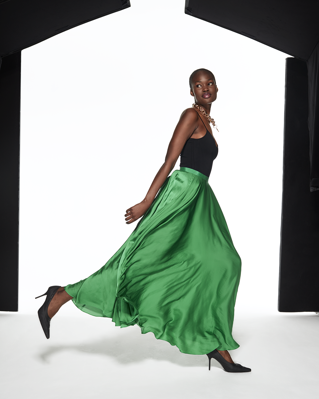 FLOWING MAXI SKIRT - GREEN - AZ Factory