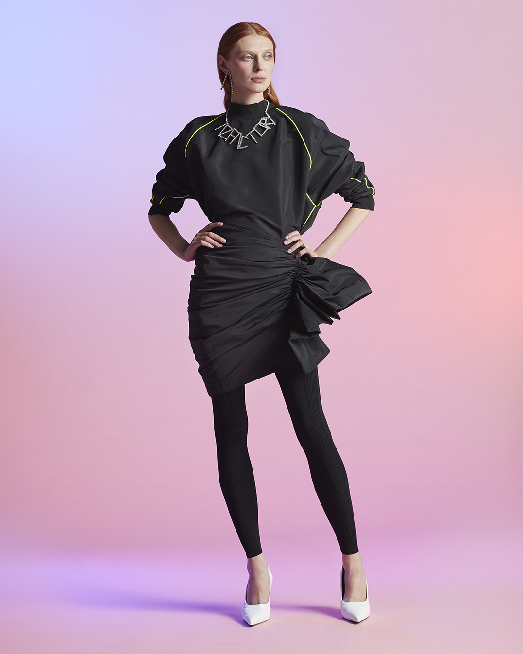 DRAPED BOW SKIRT - BLACK - AZ Factory