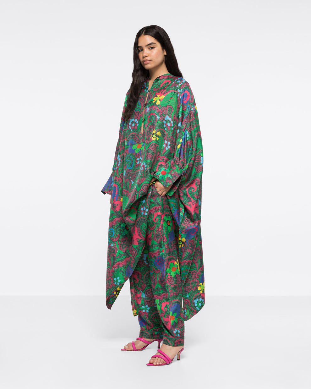 SILK-TWILL KAFTAN DRESS - MOTLY PAISLEY - AZ Factory
