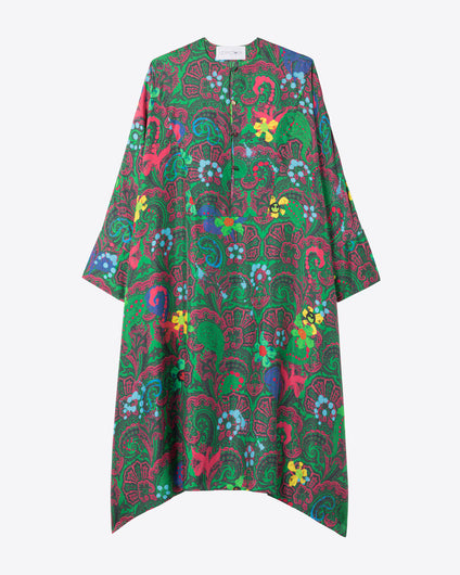 SILK-TWILL KAFTAN DRESS - MOTLY PAISLEY