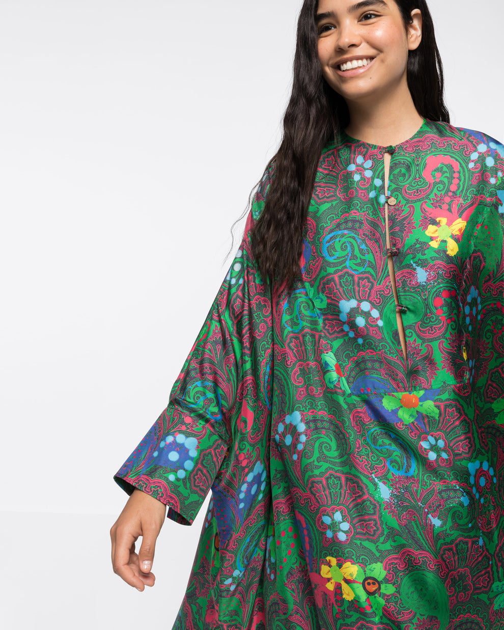 SILK-TWILL KAFTAN DRESS - MOTLY PAISLEY - AZ Factory