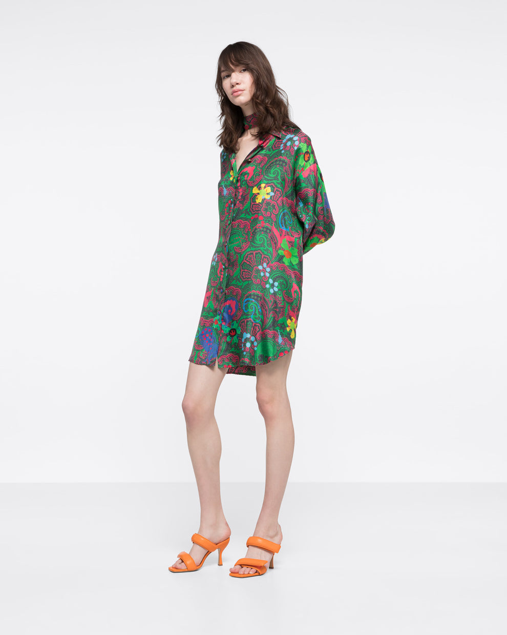 SILK-TWILL SHIRT DRESS - MOTLY PAISLEY - AZ Factory