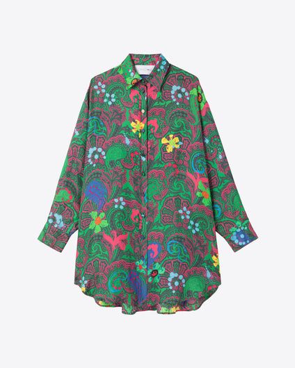 SILK-TWILL SHIRT DRESS - MOTLY PAISLEY