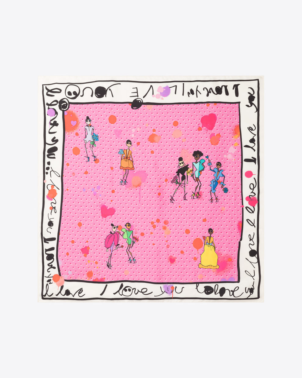 SILK-TWILL CARRE W90cm x H90cm - SPOTTED PINK - AZ Factory
