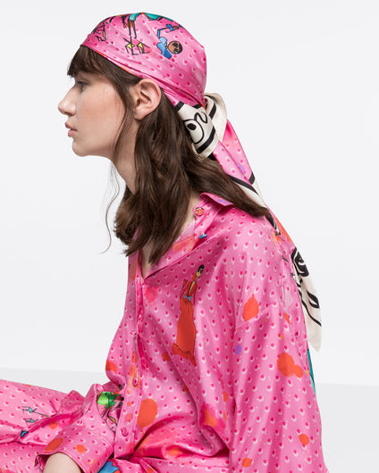 SILK-TWILL CARRE W90cm x H90cm - SPOTTED PINK