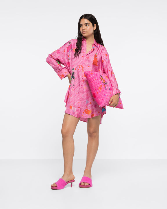 
SILK-TWILL SHIRT DRESS - SPOTTED PINK - AZ Factory