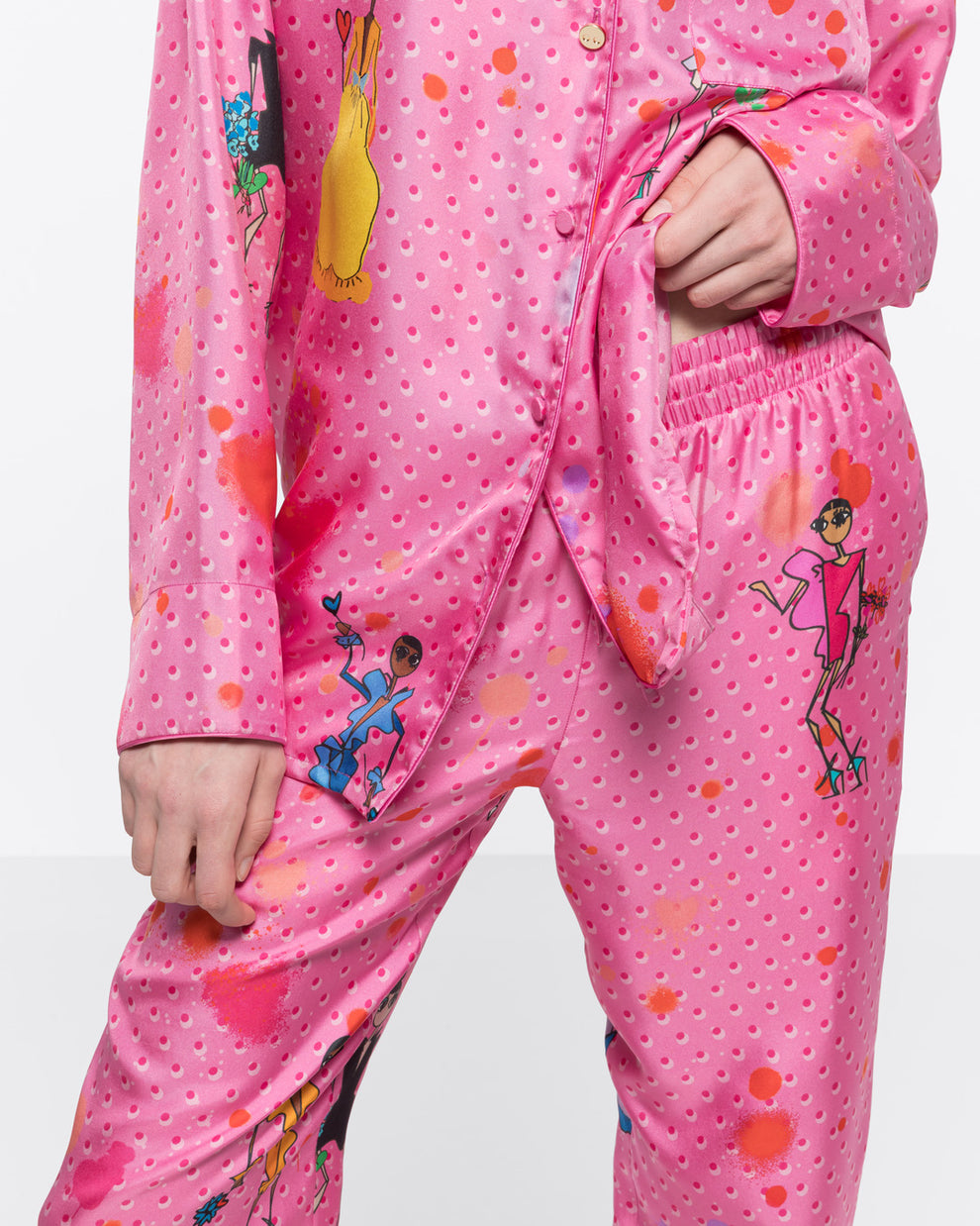 SILK-TWILL TROUSERS - SPOTTED PINK - AZ Factory