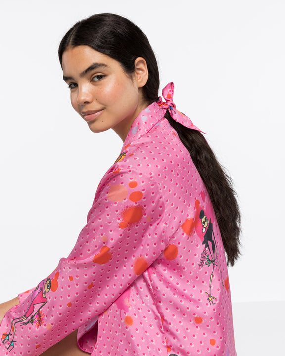 
SILK-TWILL SCARF W5cm x L100cm - SPOTTED PINK - AZ Factory