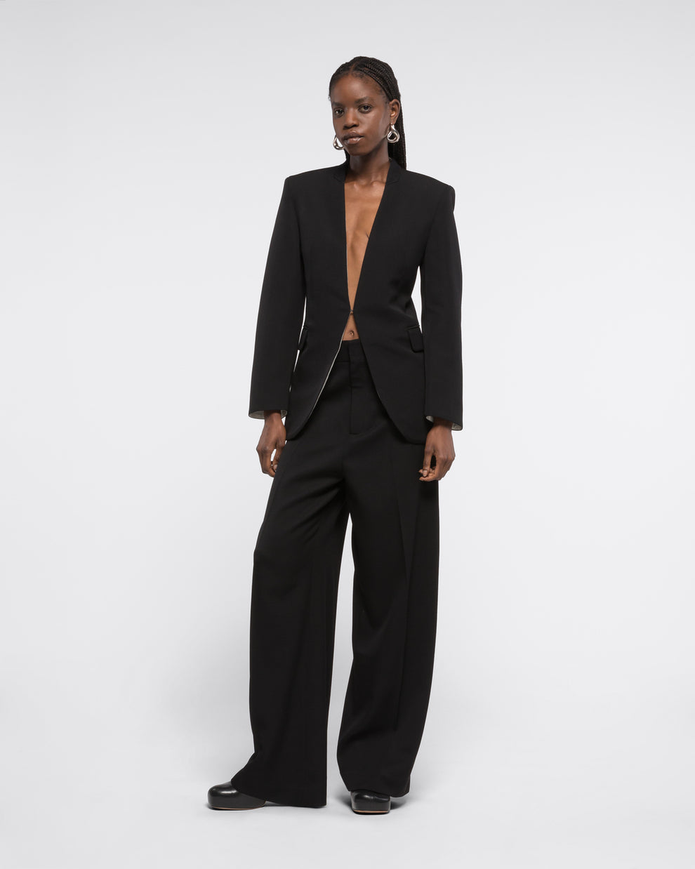 COLLARLESS WOOL BLAZER - BLACK - AZ Factory