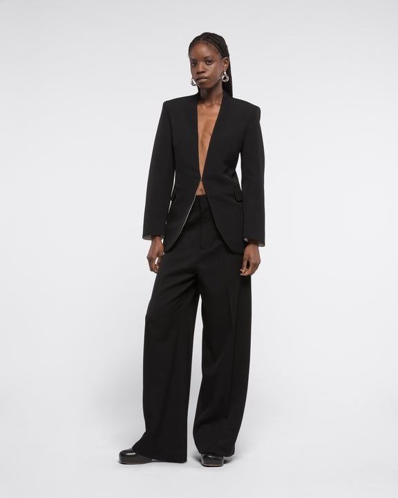 

COLLARLESS WOOL BLAZER - BLACK - AZ Factory