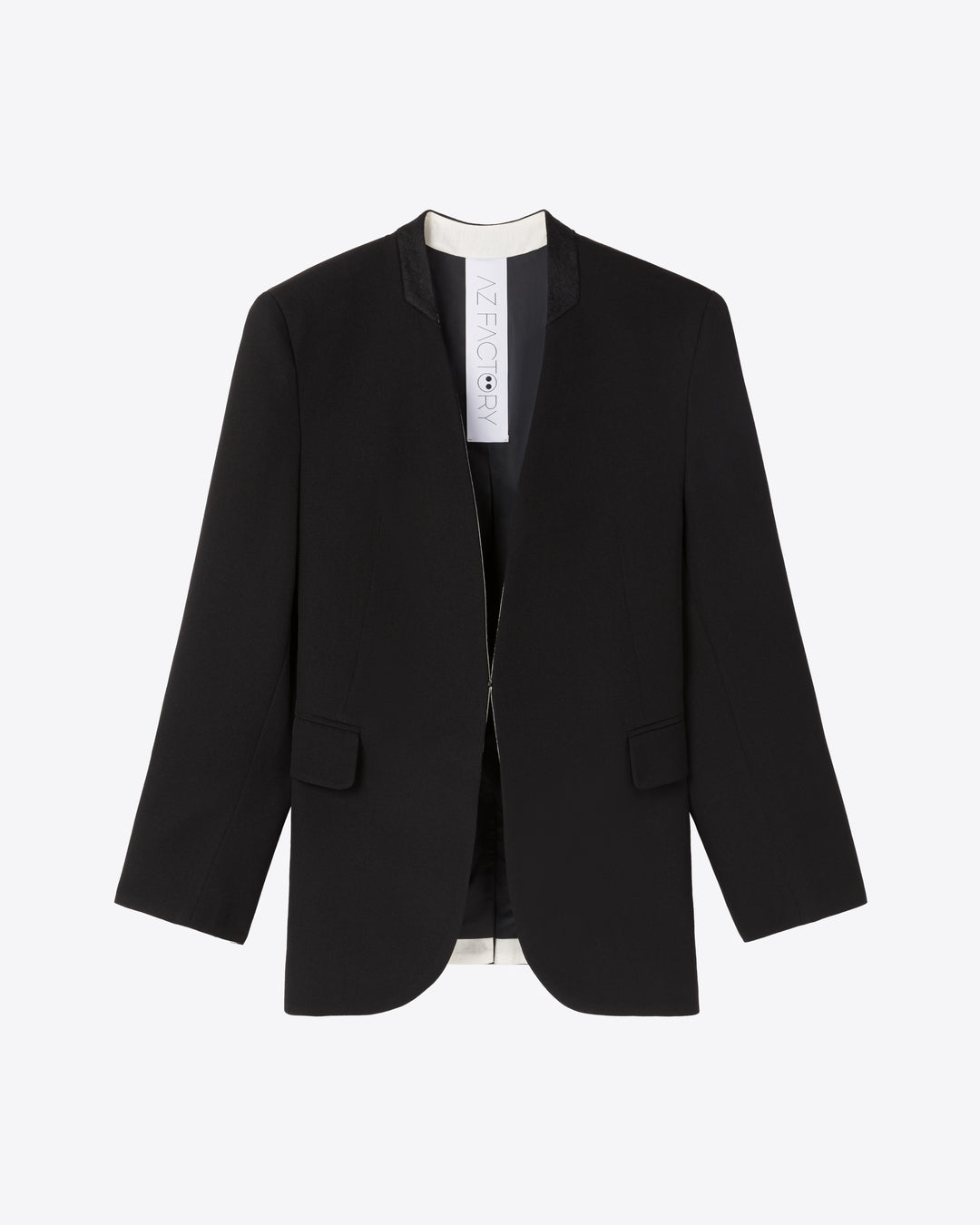 COLLARLESS WOOL BLAZER - BLACK - AZ Factory