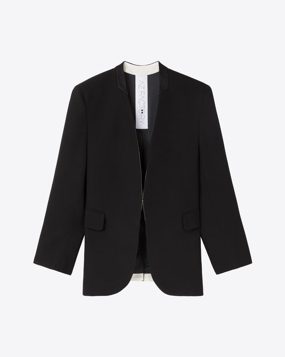 
COLLARLESS WOOL BLAZER - BLACK - AZ Factory