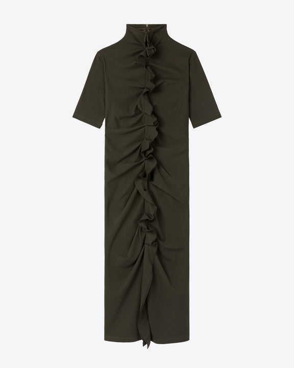 
RUFFLED TURTLENECK DRESS - DARK KHAKI - AZ Factory