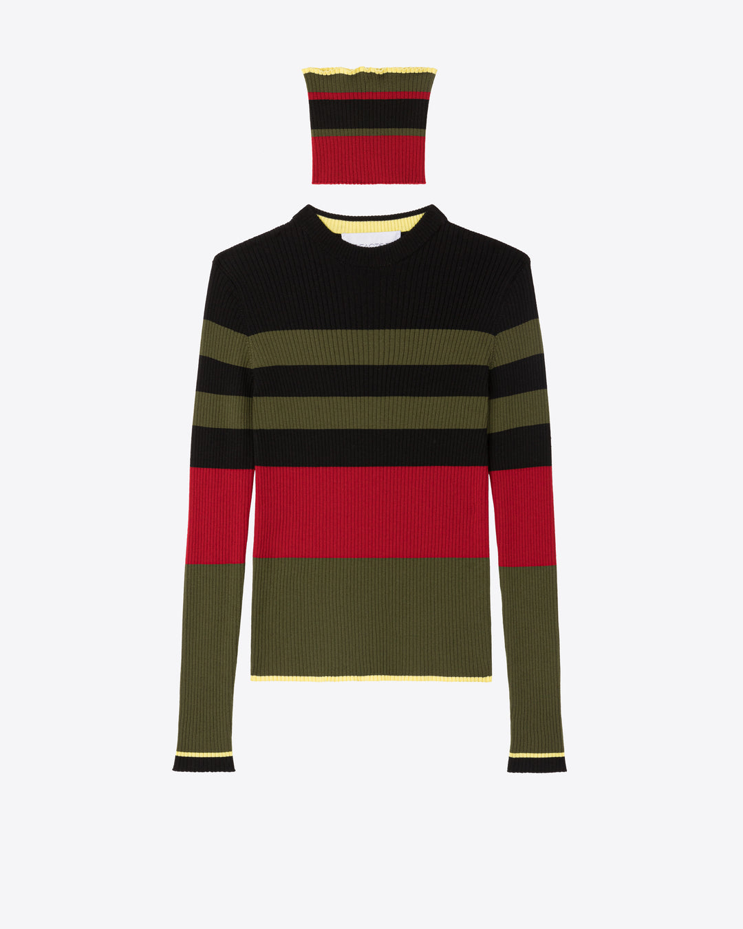 COLORBLOCK CREWNECK WITH A SNOOD - BLACK STRIPES - AZ Factory