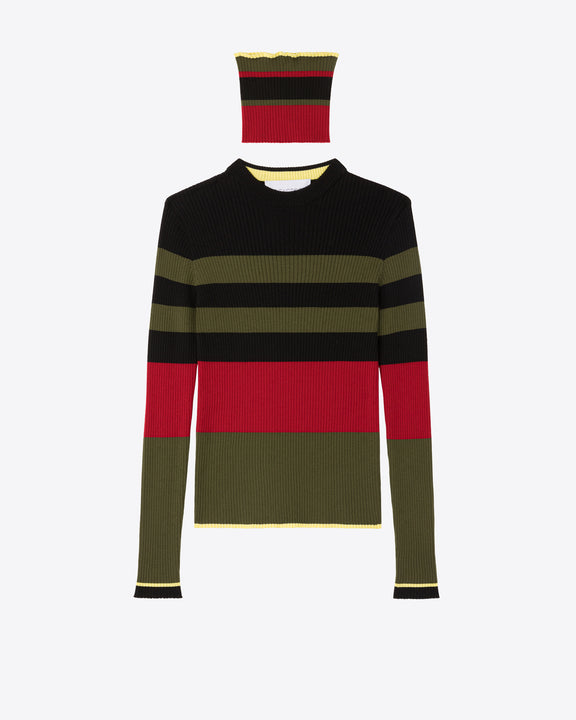 
COLORBLOCK CREWNECK WITH A SNOOD - BLACK STRIPES - AZ Factory