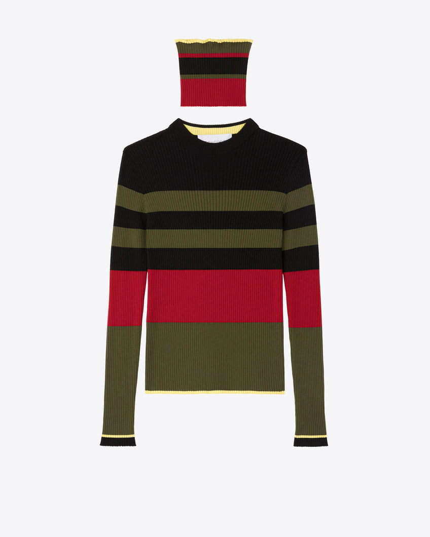 COLORBLOCK CREWNECK WITH A SNOOD - BLACK STRIPES - AZ Factory