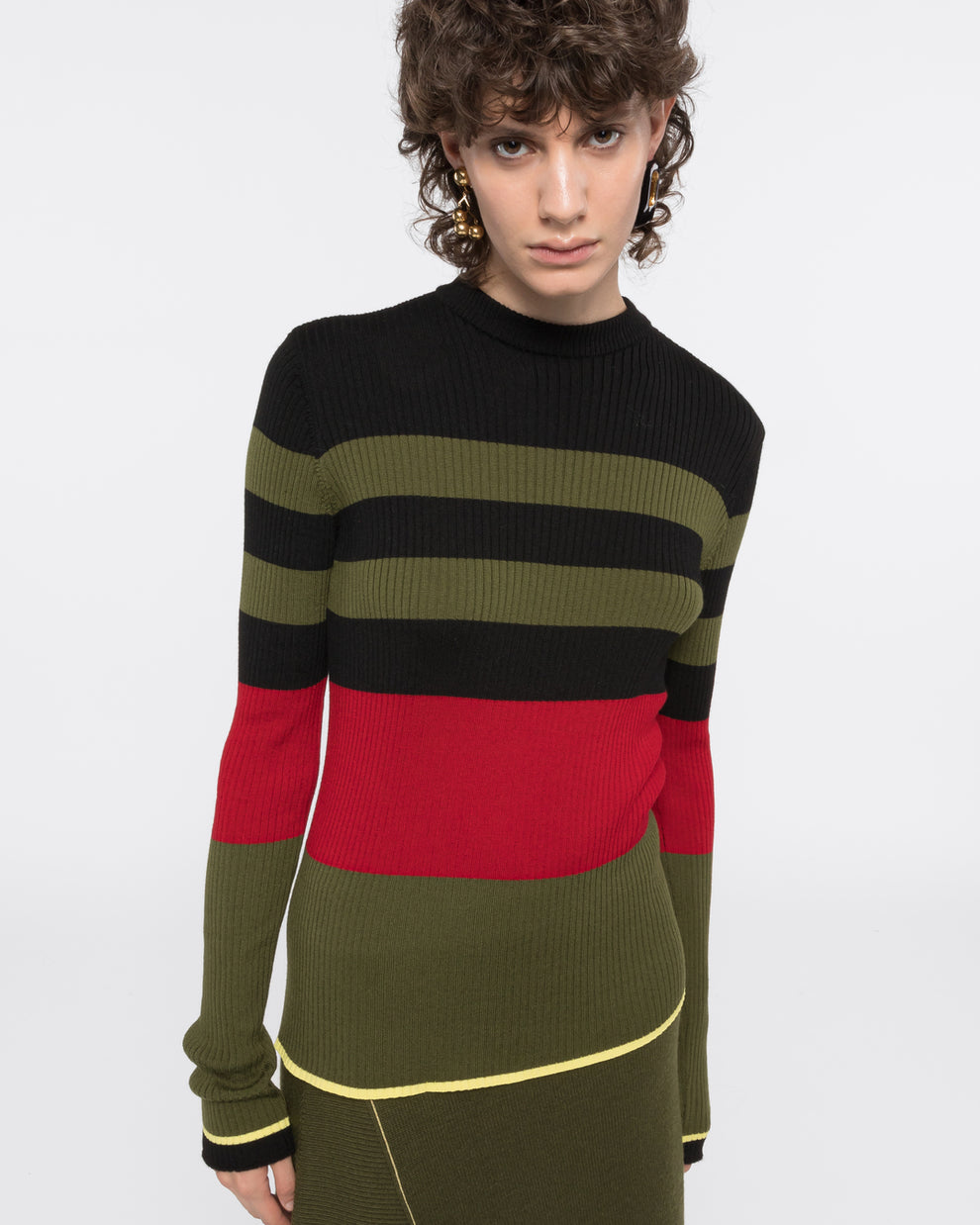 COLORBLOCK CREWNECK WITH A SNOOD - BLACK STRIPES - AZ Factory