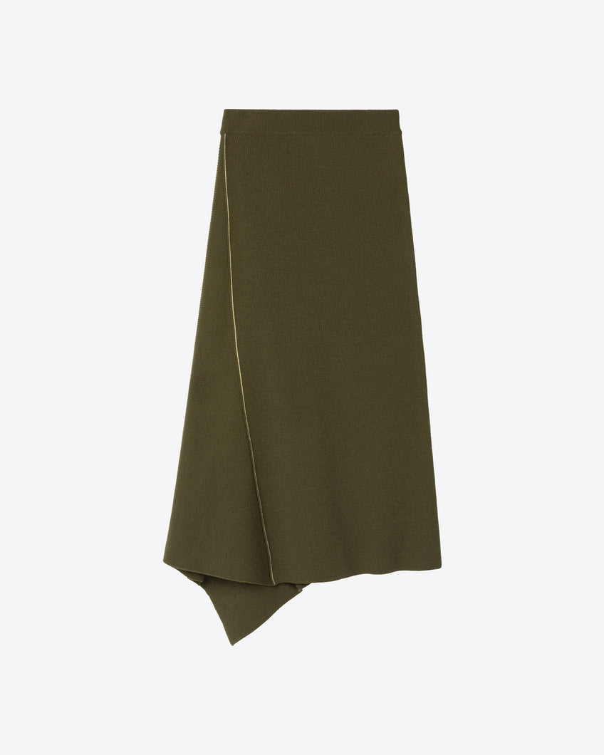 RIBBED MIDI SKIRT - KHAKI - AZ Factory