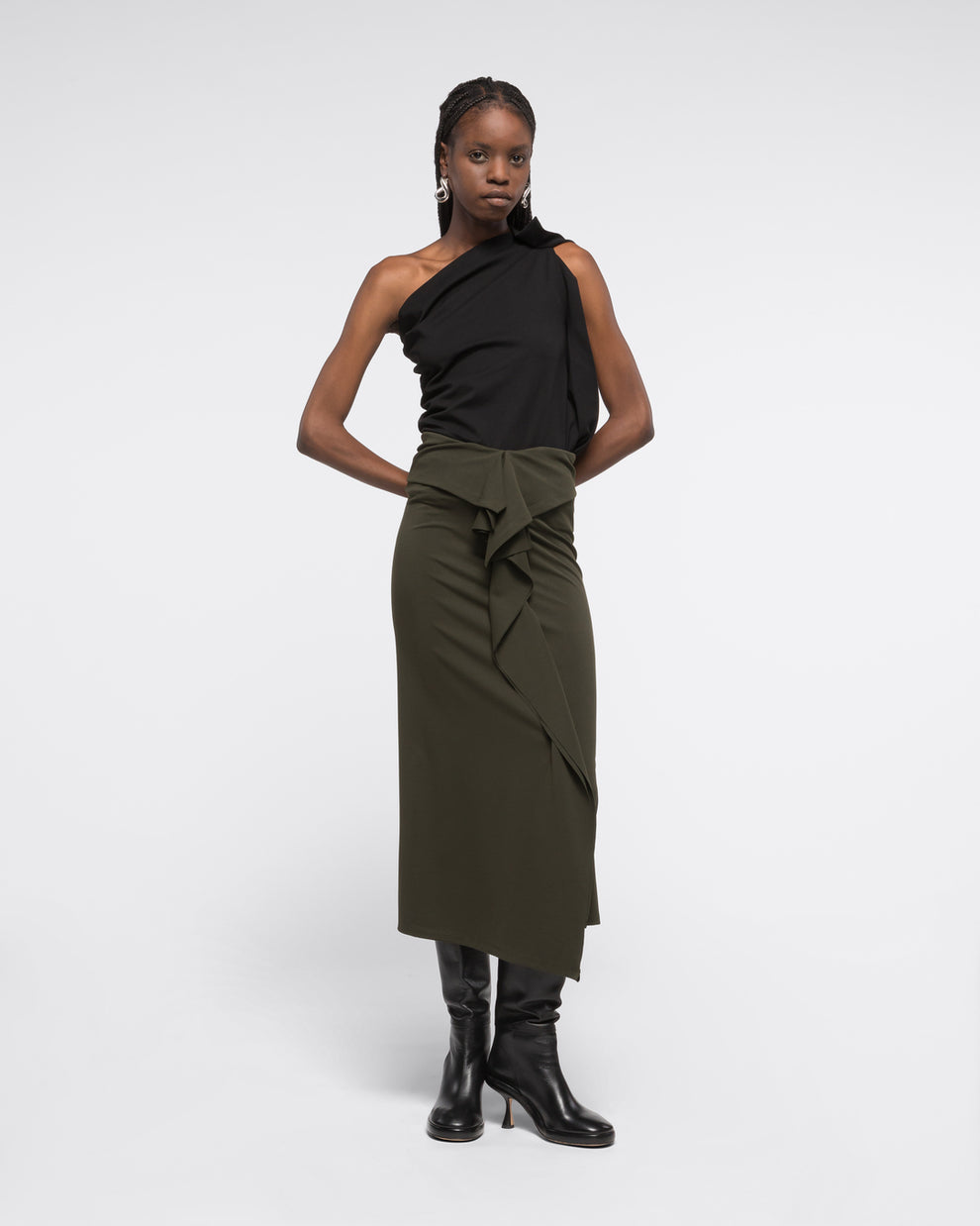 RUFFLED JERSEY SKIRT - DARK KHAKI - AZ Factory