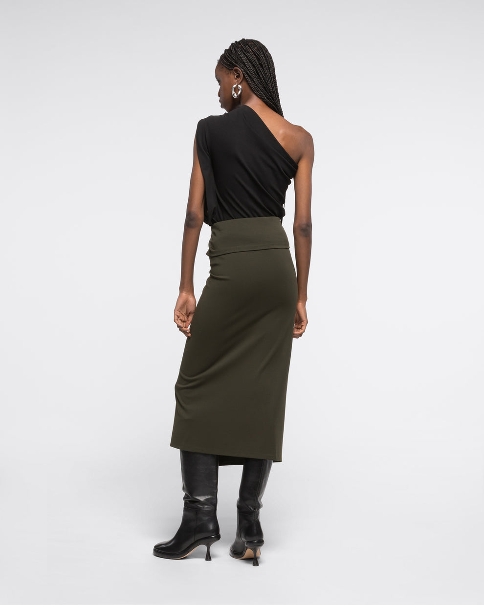 RUFFLED JERSEY SKIRT - DARK KHAKI - AZ Factory