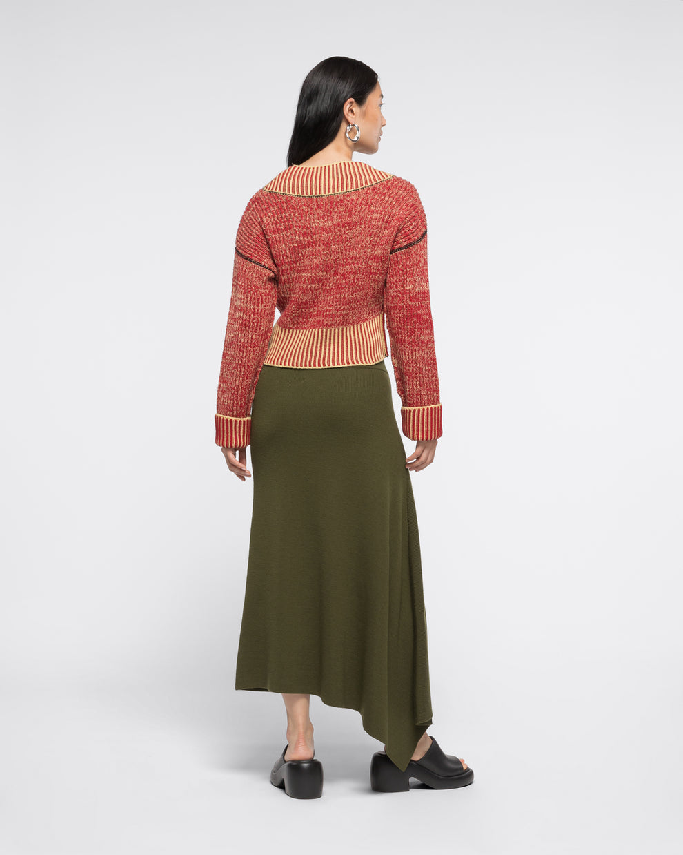 V-NECK CROP TOP - RED MELANGE - AZ Factory