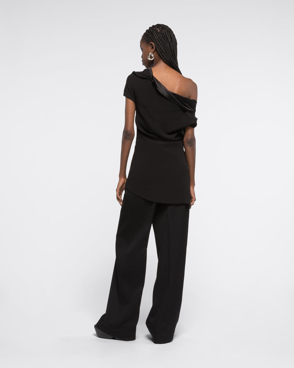 DRAPED SATIN TOP - BLACK - AZ Factory