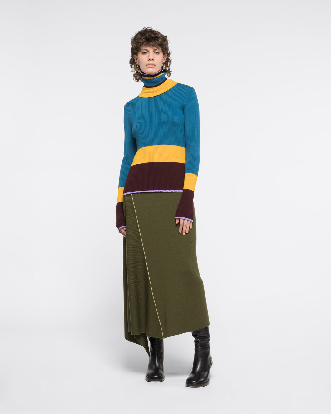 COLORBLOCK CREWNECK WITH A SNOOD - BLUETTE STRIPES