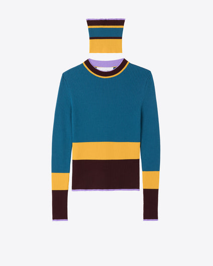 COLORBLOCK CREWNECK WITH A SNOOD - BLUETTE STRIPES