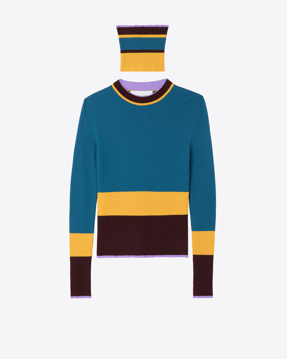 
COLORBLOCK CREWNECK WITH A SNOOD - BLUETTE STRIPES - AZ Factory