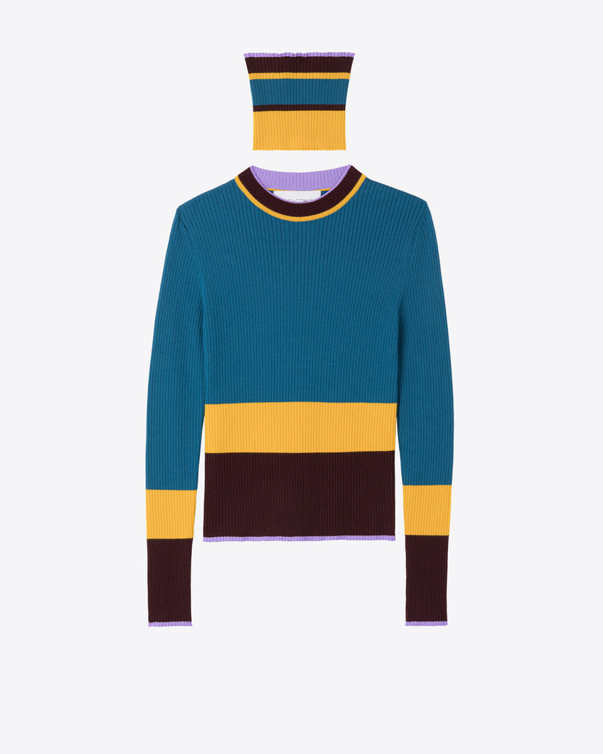 COLORBLOCK CREWNECK WITH A SNOOD - BLUETTE STRIPES - AZ Factory