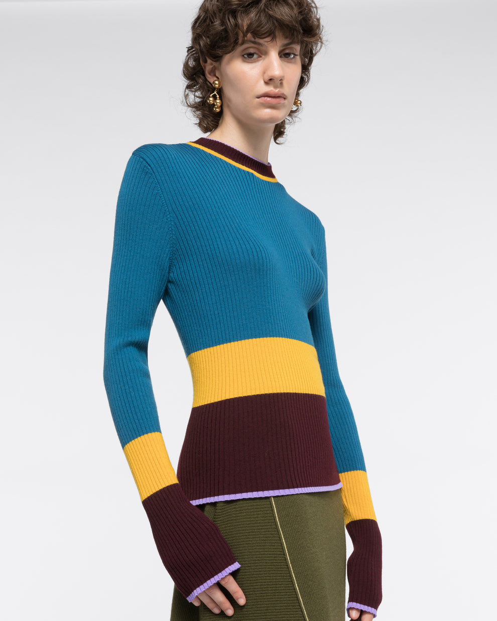 COLORBLOCK CREWNECK WITH A SNOOD - BLUETTE STRIPES - AZ Factory