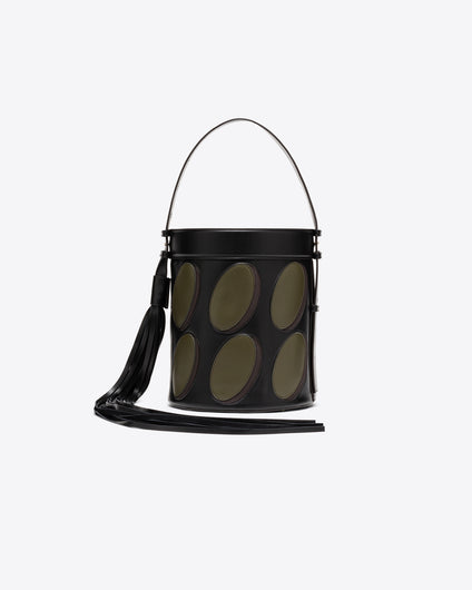 LEATHER PATCHWORK MIDI BUCKET - BLACK / GREEN