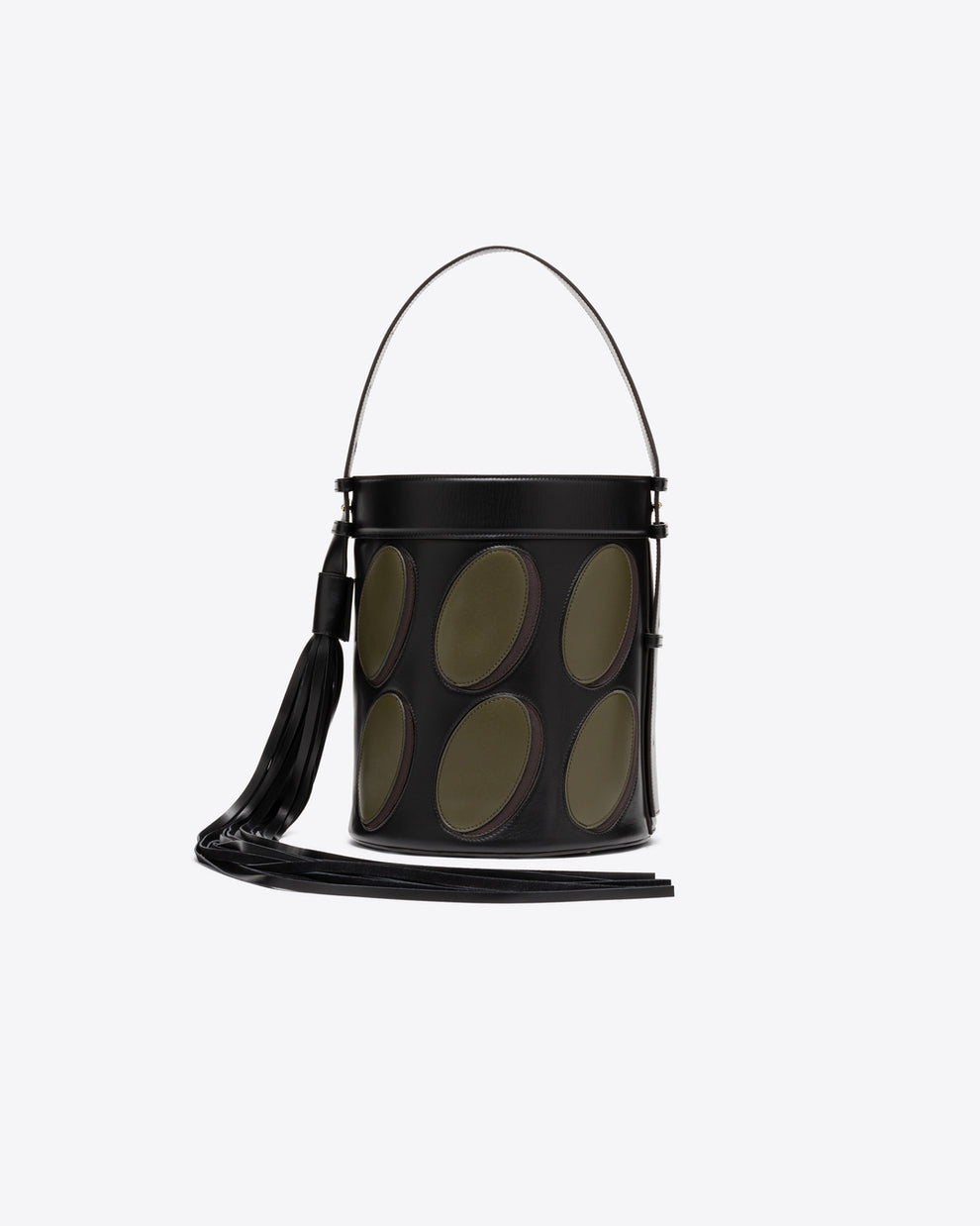 LEATHER PATCHWORK MIDI BUCKET - BLACK / GREEN - AZ Factory