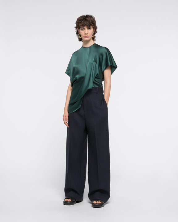 
ASYMMETRIC SATIN T-SHIRT - BOTTLE GREEN - AZ Factory
