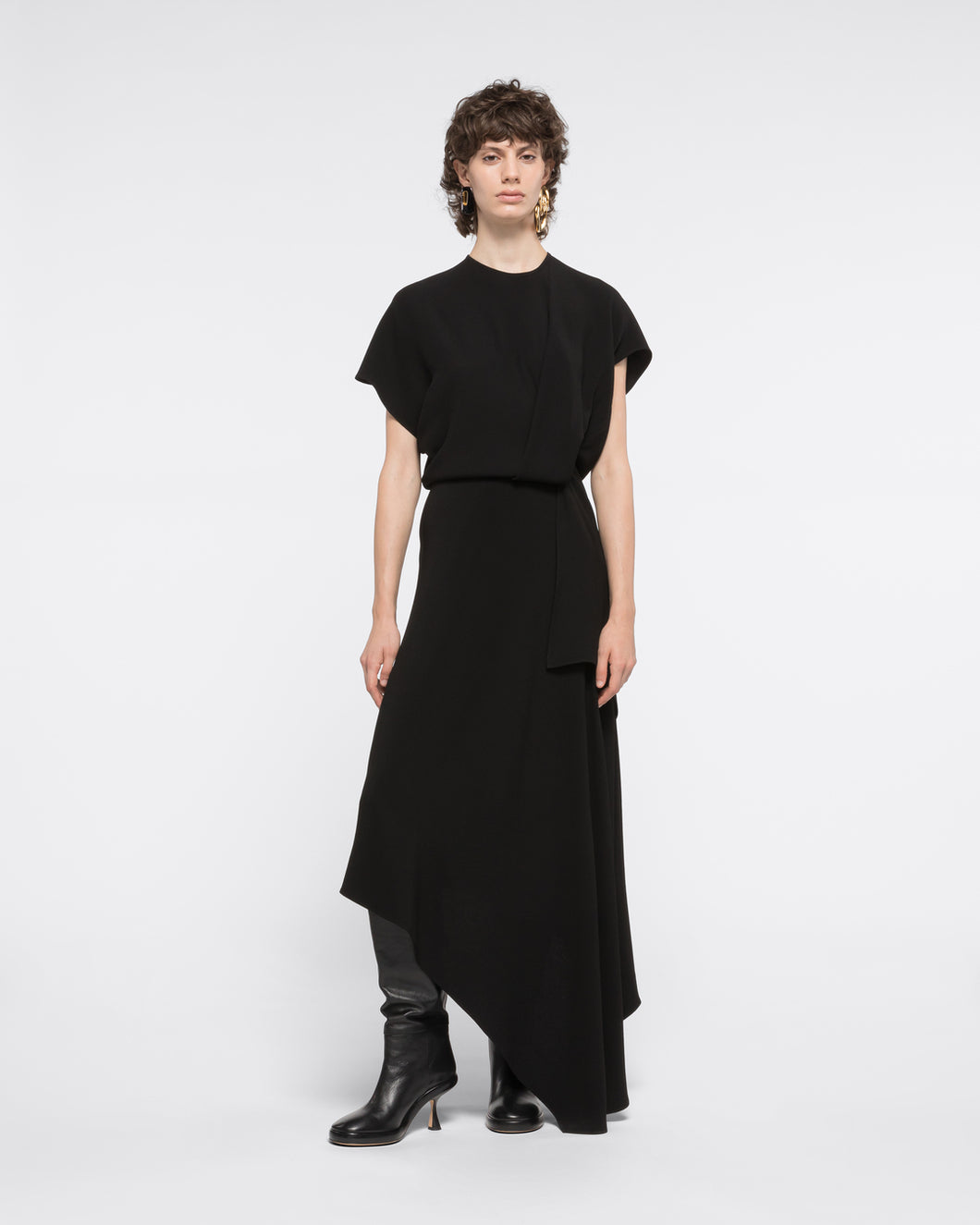 DRAPED ASYMMETRIC DRESS - BLACK