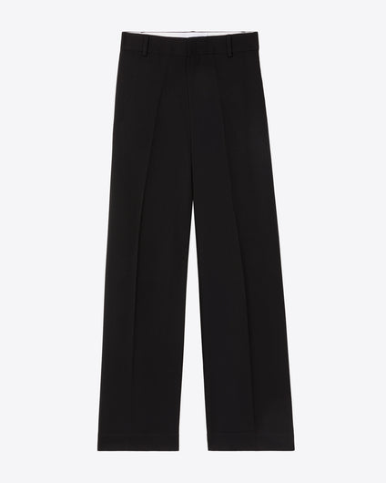 GABARDINE WOOL WIDE-LEG PANTS - BLACK