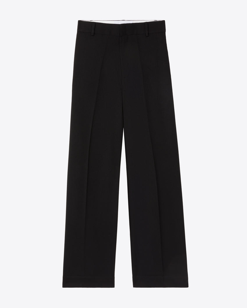 GABARDINE WOOL WIDE-LEG PANTS - BLACK - AZ Factory