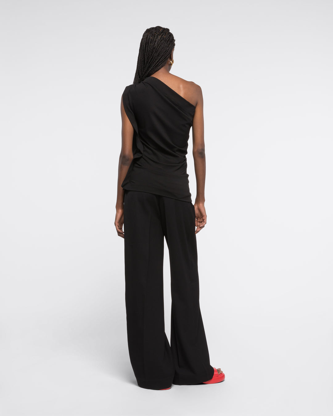 ONE SHOULDER JERSEY TOP BLACK AZ Factory High End Designer