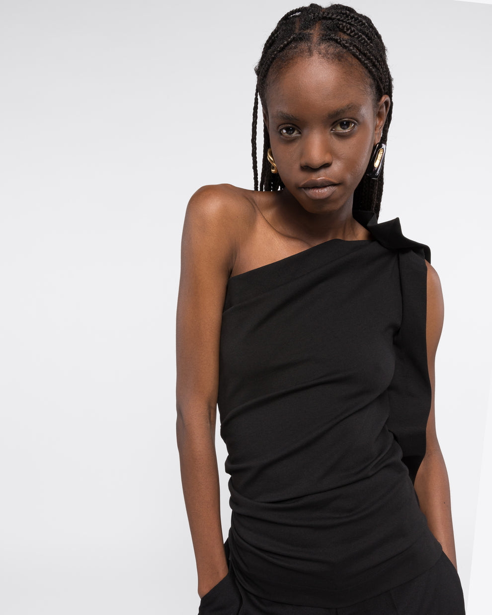 ONE-SHOULDER JERSEY TOP - BLACK - AZ Factory