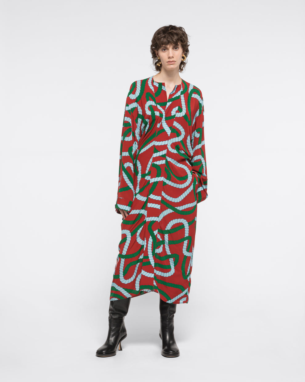 PRINTED DRAPED MIDI DRESS - BRICK CORD - AZ Factory