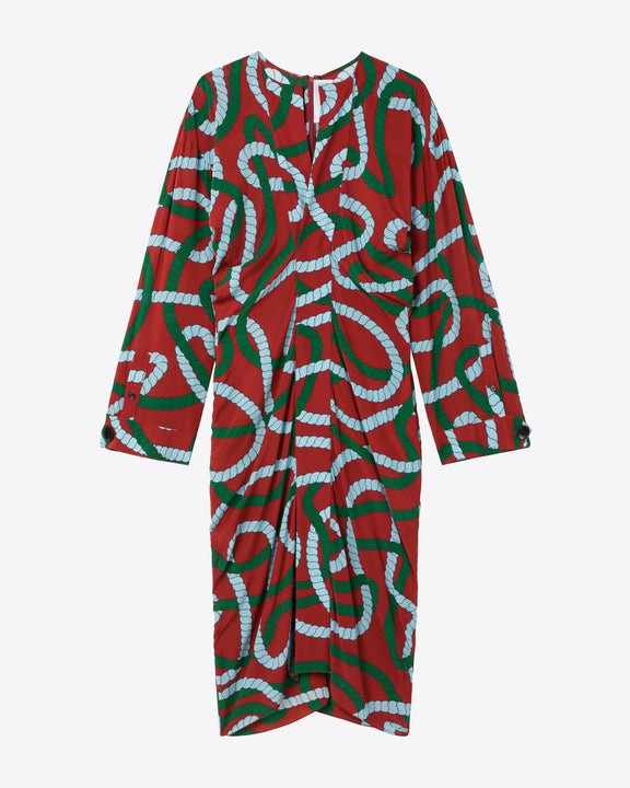 
PRINTED DRAPED MIDI DRESS - BRICK CORD - AZ Factory