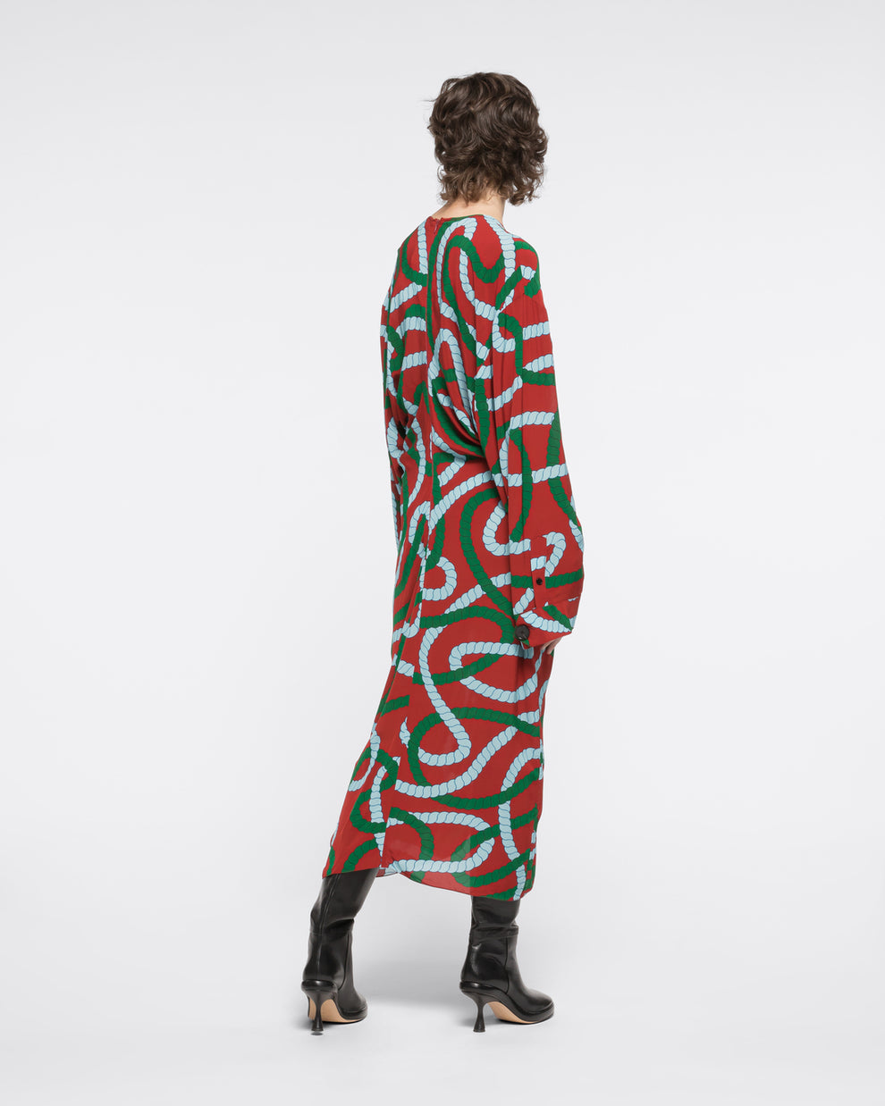 PRINTED DRAPED MIDI DRESS - BRICK CORD - AZ Factory