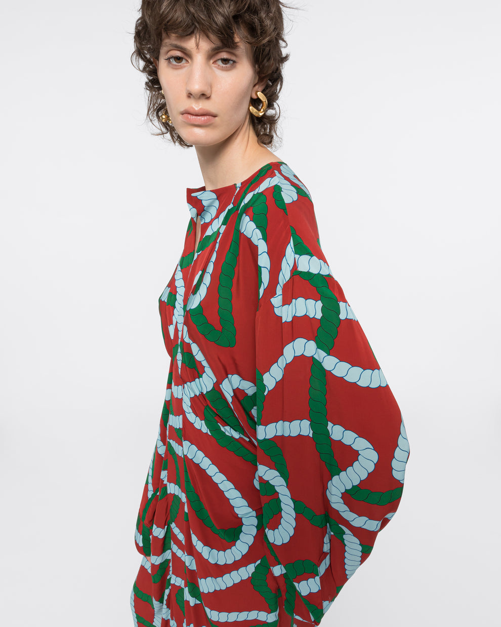 PRINTED DRAPED MIDI DRESS - BRICK CORD - AZ Factory