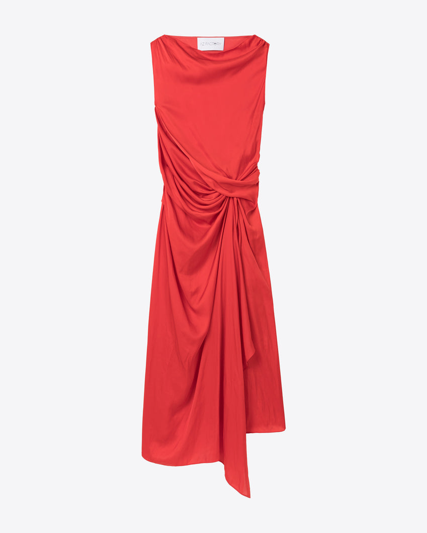 SLEEVELESS DRAPED DRESS - RED - AZ Factory