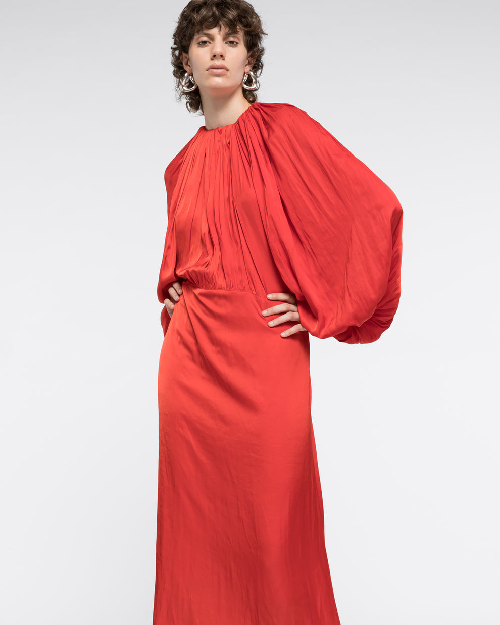BALLOON SLEEVES MAXI DRESS - RED - AZ Factory
