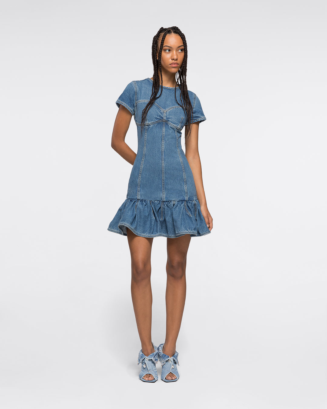 ELONGATED T SHIRT DRESS WITH RUFFLE BLUE AZ Factory High End