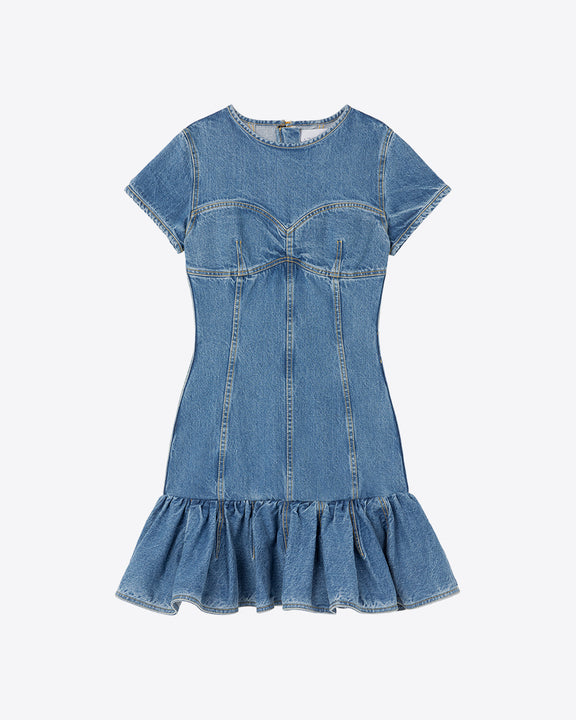 
ELONGATED T-SHIRT DRESS WITH RUFFLE - BLUE - AZ Factory